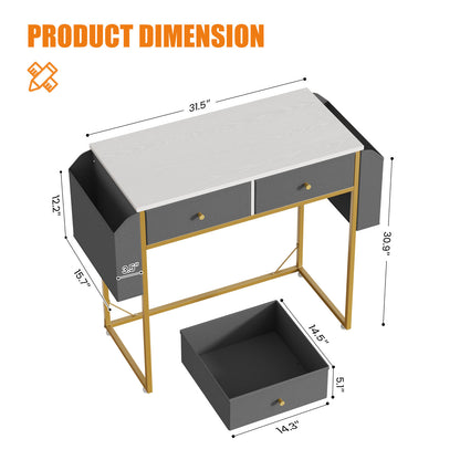 Flycity Vanity Table with 2 Drawers & Side Storage Bags, Multifunction Vanity & Computer Desk, More in one Work & Study Table for Home Office, 31.5"x15.7"x 30.9"