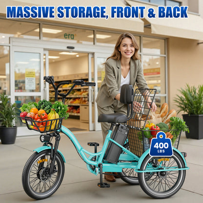 Flycity Electric Tricycle for Adults, 20” Folding Electric Trike,3 Wheels Electric Scooter Bicycle, Peak 1200W Electric Trike with 36V 13AH Removable Battery and Large Basket