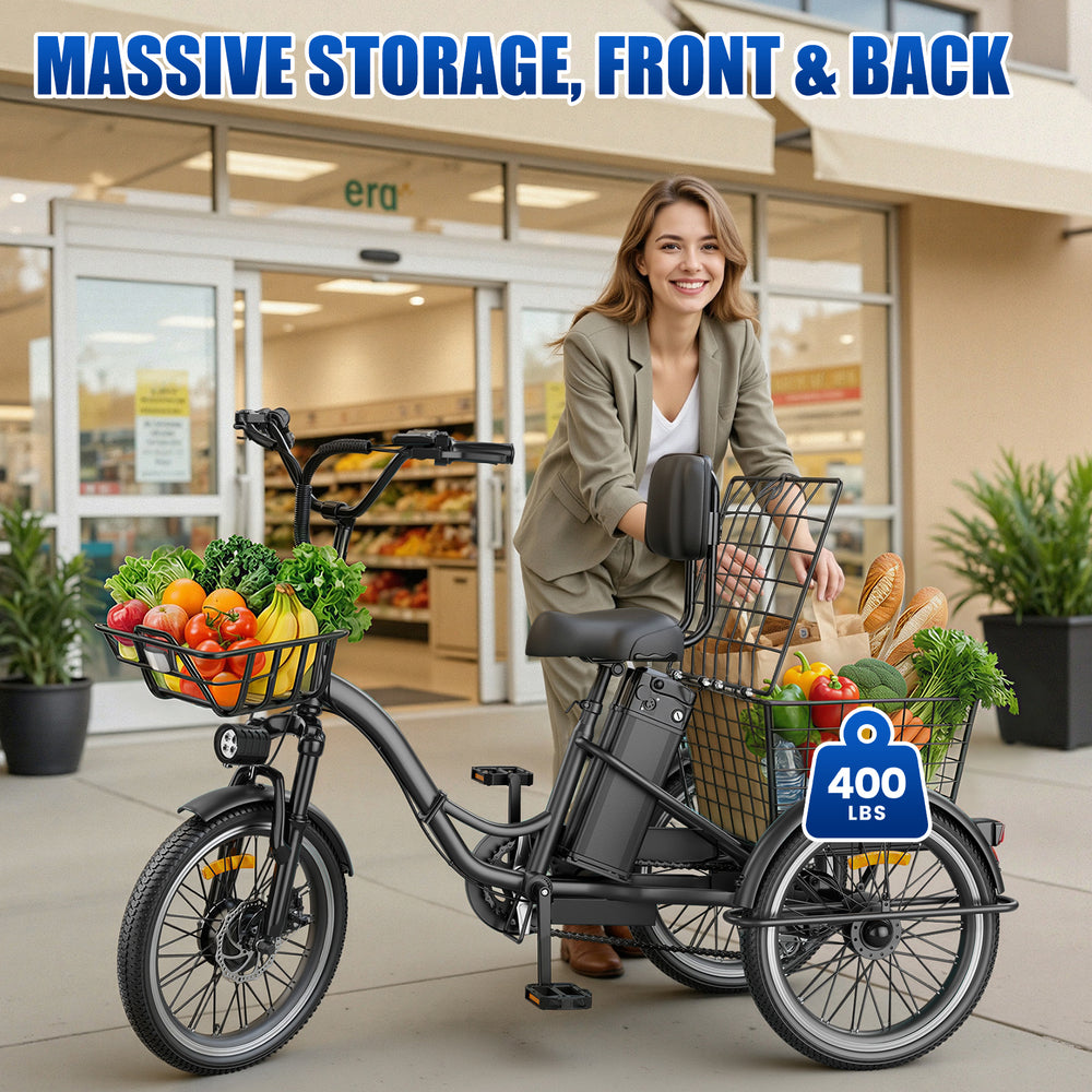Flycity Electric Tricycle for Adults, 20” Folding Electric Trike,3 Wheels Electric Scooter Bicycle, Peak 1200W Electric Trike with 48V 20AH Removable Battery and Large Basket