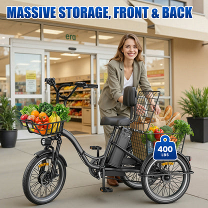 Flycity Electric Tricycle for Adults, 20” Folding Electric Trike,3 Wheels Electric Scooter Bicycle, Peak 1200W Electric Trike with 48V 20AH Removable Battery and Large Basket