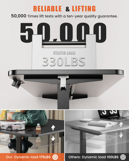 Flycity Electric Standing Desk Adjustable Height Stand Up Desk, 55" x 24" Sit Stand Desk, Low Noise Home Office Desk, Computer Desk with Splice Board, Child Lock & Memory Function, Black