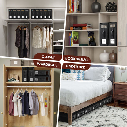 Flycity 6 Pack Foldable Bed Sheet Organizers with Window, Storage Containers for Queen & King Size Bedding, Linen Closet Organizers for Sheet Sets, Black