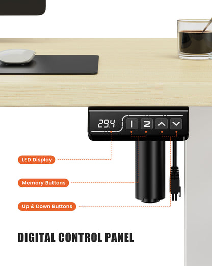 Flycity Electric Standing Desk Adjustable Height Stand Up Desk, 55" x 24" Sit Stand Desk, Low Noise Home Office Desk, Computer Desk with Splice Board, Child Lock & Memory Function, Maple