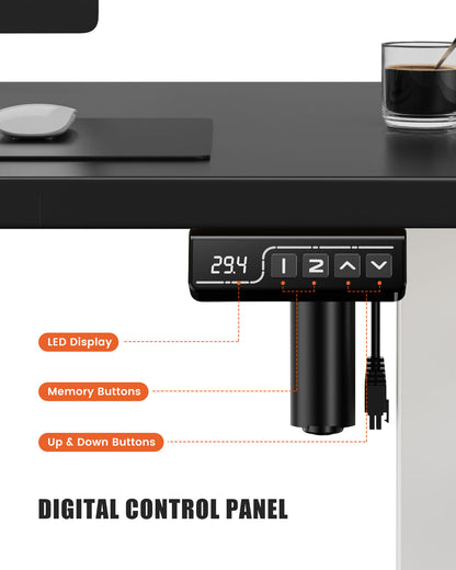 Flycity Electric Standing Desk Adjustable Height Stand Up Desk, 55" x 24" Sit Stand Desk, Low Noise Home Office Desk, Computer Desk with Splice Board, Child Lock & Memory Function, Black
