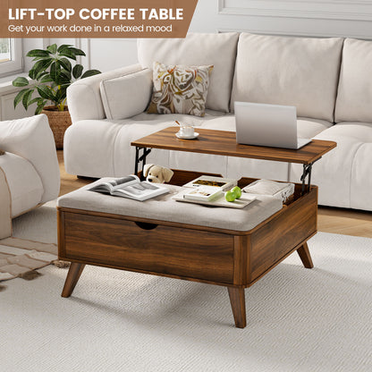 Flycity Large Square Ottoman Coffee Table with Lift Top, Square Ottoman with Storage for Living Room, Brown