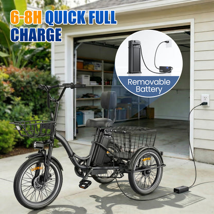 Flycity Electric Tricycle for Adults, 20” Folding Electric Trike,3 Wheels Electric Scooter Bicycle, Peak 1200W Electric Trike with 48V 20AH Removable Battery and Large Basket