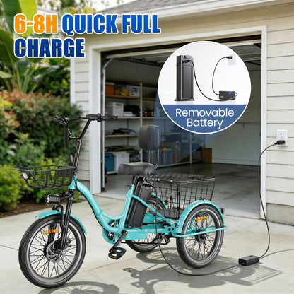 Flycity Electric Tricycle for Adults, 20” Folding Electric Trike,3 Wheels Electric Scooter Bicycle, Peak 1200W Electric Trike with 36V 13AH Removable Battery and Large Basket