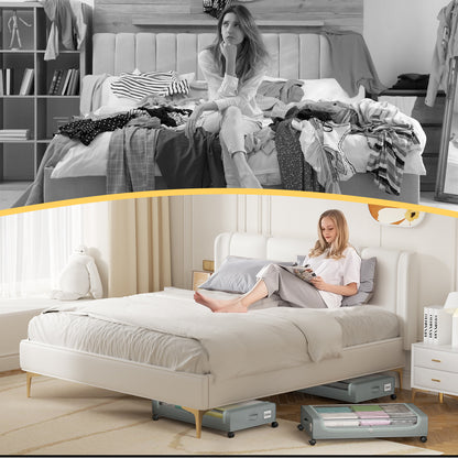 Flycity Under Bed Storage with Wheels, 4 Pack Underbed Storage Containers with Lids - Rolling Drawers & Bins for Bedroom Clothes Shoes Blankets, Grey