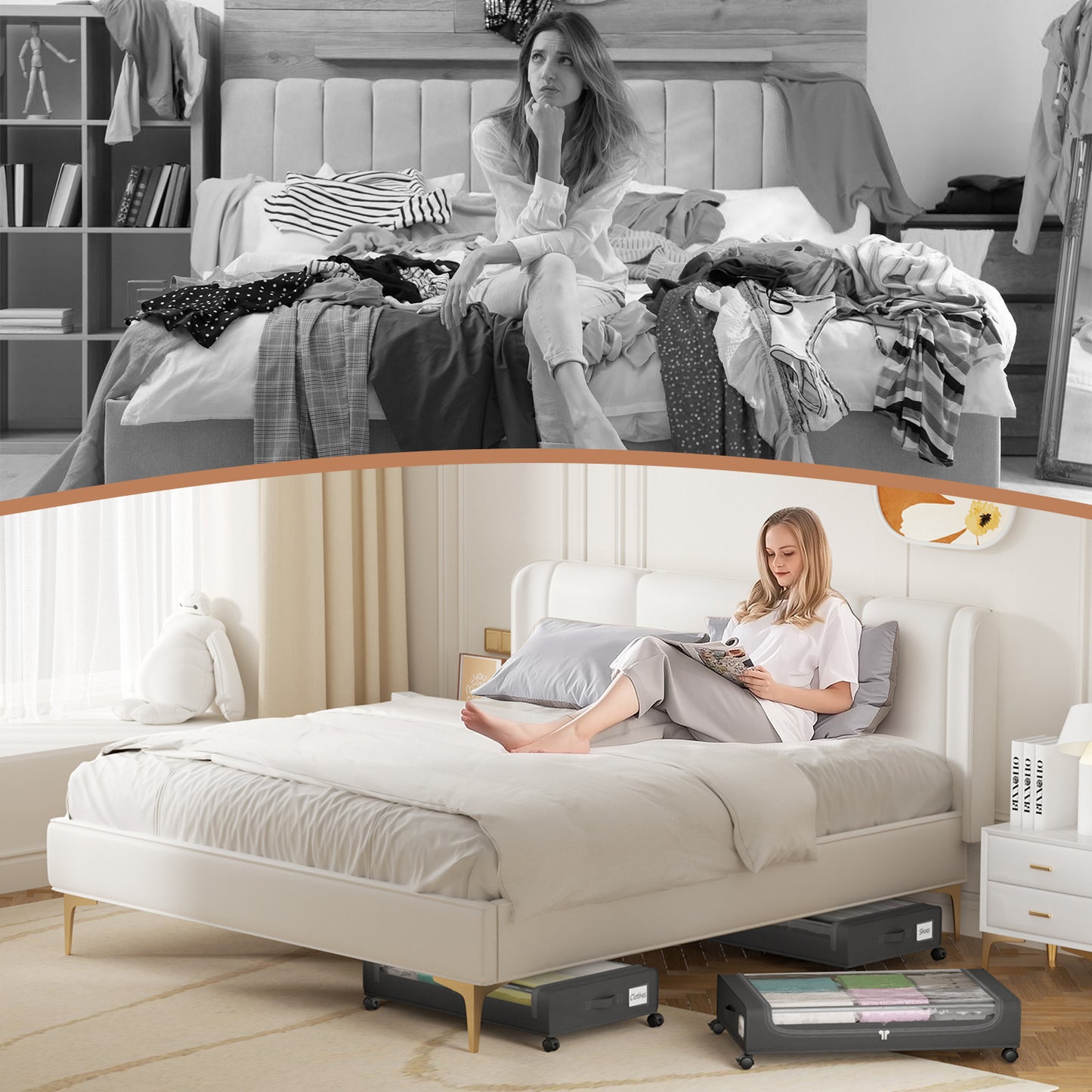 Flycity Under Bed Storage with Wheels, 2 Pack Underbed Storage Containers with Lids - Rolling Drawers & Bins for Bedroom Clothes Shoes Blankets, Black