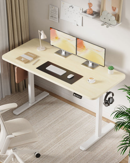 Flycity Electric Standing Desk Adjustable Height Stand Up Desk, 55" x 24" Sit Stand Desk, Low Noise Home Office Desk, Computer Desk with Splice Board, Child Lock & Memory Function, Maple