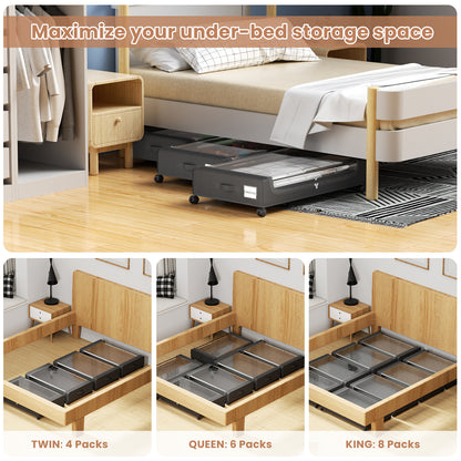 Flycity Under Bed Storage with Wheels, 4 Pack Underbed Storage Containers with Lids - Rolling Drawers & Bins for Bedroom Clothes Shoes Blankets, Black