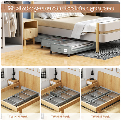 Flycity Under Bed Storage with Wheels, 4 Pack Underbed Storage Containers with Lids - Rolling Drawers & Bins for Bedroom Clothes Shoes Blankets, Grey