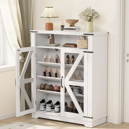 Flycity Shoe Cabinet, 6-Tiers Shoe Rack Organizer Cabinet with Adjustable Shelves, Freestanding Cabinet Storage with Anti-Tip Fitting (Mesh Door)