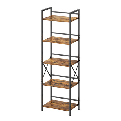 Flycity 5 Tier Bookshelf, Modern Bookcase with Open Compartments, Free Standing Storage Shelves Organizer for Home Office, Bedroom, Living Room, Rustic Brown