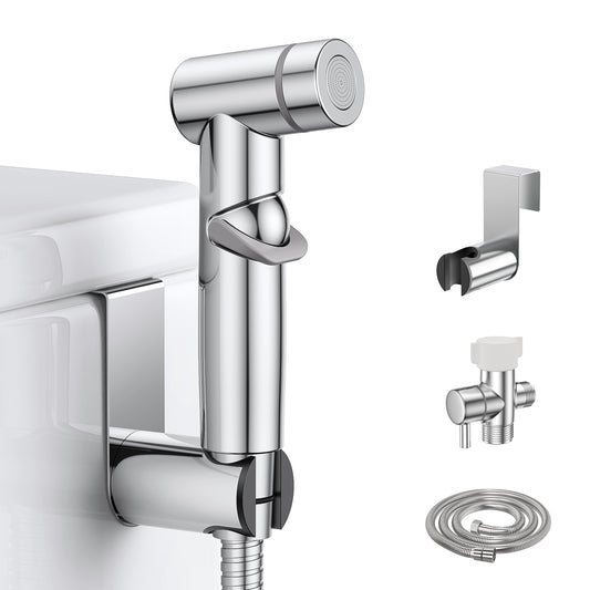 KINGTACK Handheld Bidet Sprayer for Toilet, Adjustable Water Pressure Control with Bidet Hose for Feminine Wash, Stainless Steel Brushed Nickel Bidet Faucet Cloth Diaper for Baby Wash