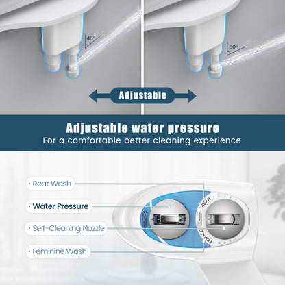 KINGTACK Bidet Attachment for Toilet, Non-Electric Self-Cleaning Bidet Seat Attachment, Fresh Cold Bidet Attachment for Feminine/Posterior Wash, with Adjustable Pressure Control (Blue/White)