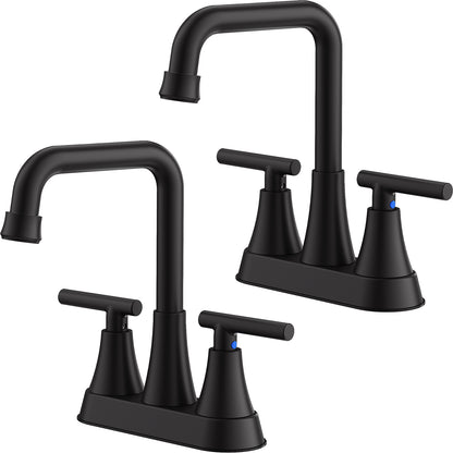 KINGTACK Bathroom Sink Faucet, 4 inch Matte Black Bathroom Faucets with Pop-up Drain and Supply Lines, Stainless Steel 2-Handle Centerset Faucet for Bathroom Faucet 3 Hole, 2 Pack