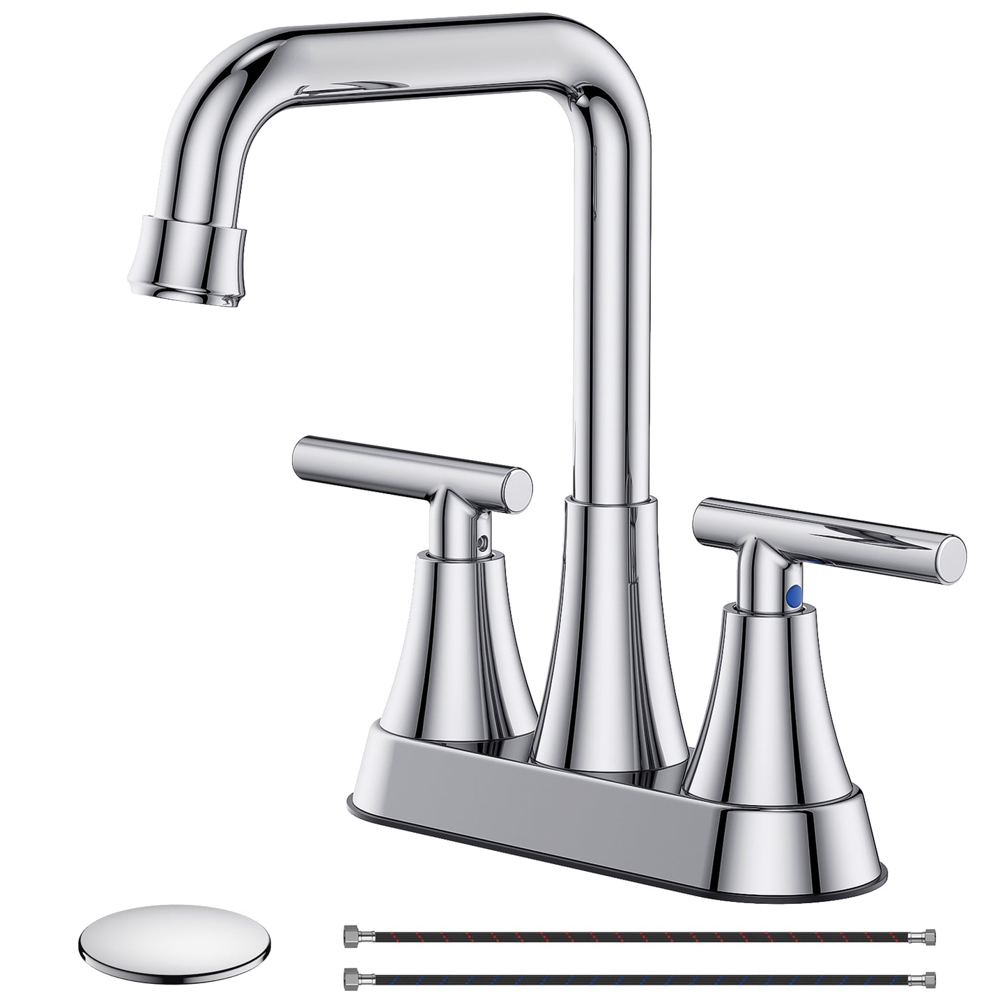 KINGTACK Bathroom Sink Faucet, 4 inch Chrome Bathroom Faucets with Pop-up Drain and Supply Lines, Stainless Steel 2-Handle Centerset Faucet for Bathroom Faucet 3 Hole