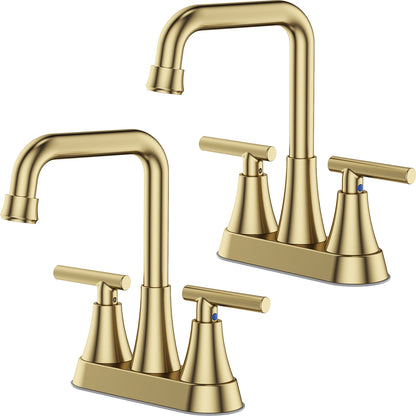 KINGTACK Bathroom Sink Faucet, 4 inch Brushed Gold Bathroom Faucets with Pop-up Drain and Supply Lines, Stainless Steel 2-Handle Centerset Faucet for Bathroom Faucet 3 Hole, 2 Pack