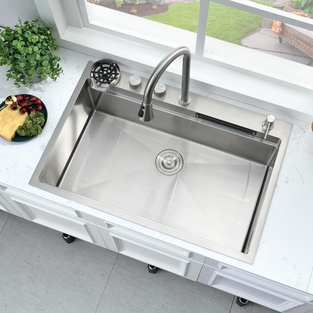 KINGTACK Kitchen Sink, 304 Stainless Steel Drop in Sinks, 30 inch Deep Workstation Sink Basin with 5 Sink Accessories