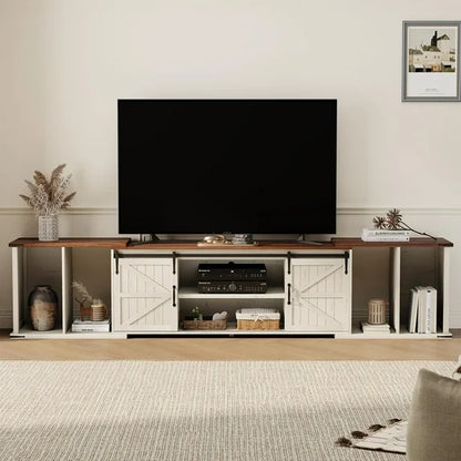 Flycity Extendable TV Stand for 85 95 105 Inch TVs, Large Entertainment Center with Sliding Doors & Storage, Modern Media Console for Living Room, Adjustable Length 86"-113", Heavy Duty TV Cabinet