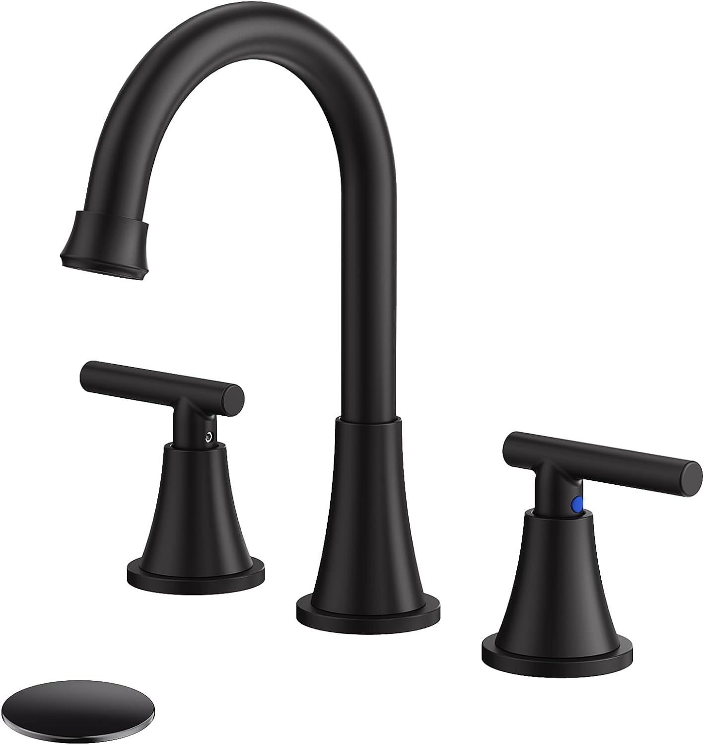 KINGTACK Bathroom Faucets, Matte Black Bathroom Faucet with Pop-up Drain and Supply Lines, Stainless Steel Lead-Free Widespread Faucet for Bathroom Sink Vanity RV Farmhouse Sink