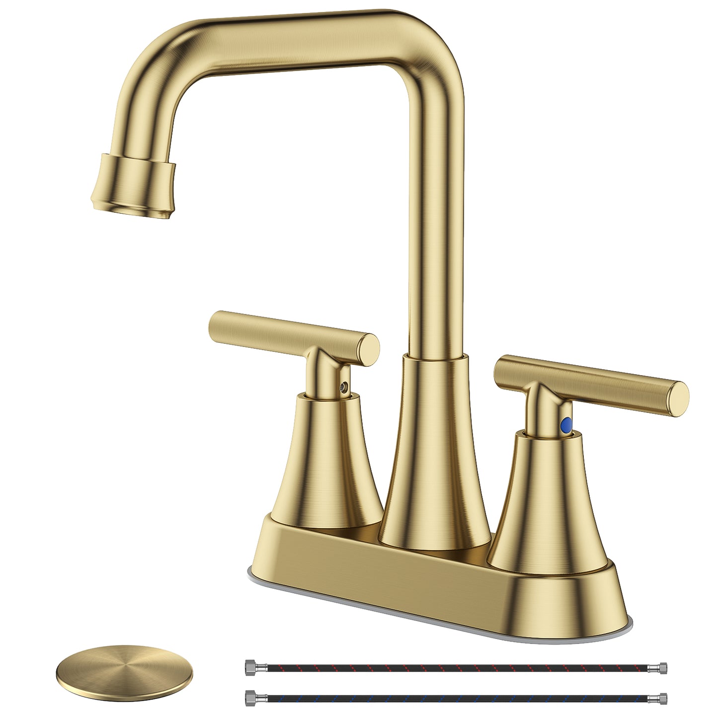 KINGTACK Bathroom Sink Faucet, 4 inch Brushed Gold Bathroom Faucets with Pop-up Drain and Supply Lines, Stainless Steel 2-Handle Centerset Faucet for Bathroom Faucet 3 Hole