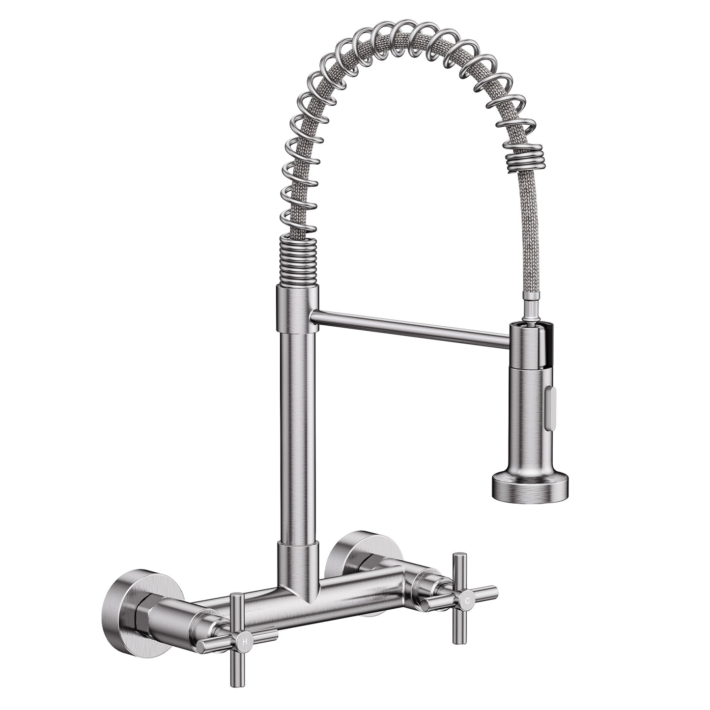 KINGTACK Wall Mount Kitchen Faucet,8 inch Commercial Sink Faucet with Sprayer, Dual Handles Utility Sink Faucet for Kitchen Laundry Restaurant,Stainless Steel