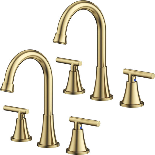 KINGTACK Bathroom Faucets for Sink 3 Hole, Brushed Gold Bathroom Sink Faucet with Pop-up Drain and Supply Lines, Stainless Steel Lead-Free Widespread Faucet for Bathroom Sink Vanity RV Sink, 2 Pack...