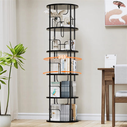 Flycity 5 Tier Rotating Bookshelf, 360° Display Rotating Bookcase Corner Storage Rack with Special Visible Partition Storage, Black