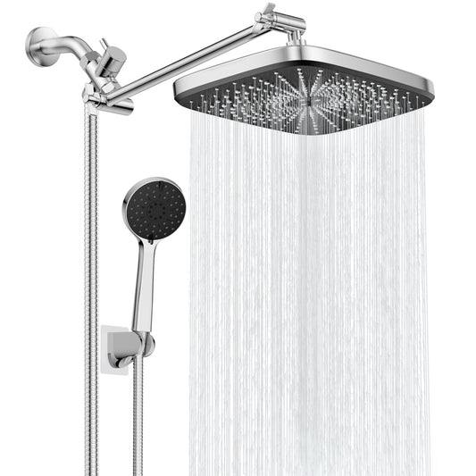 KINGTACK 12 Inch Rain Shower Head, High Pressure Shower Heads with 5 Spray Filtered Shower Head, Chrome