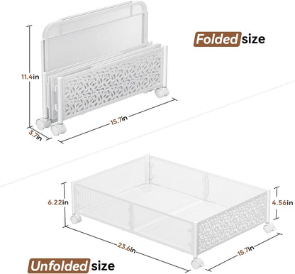Flycity 4 Pack Foldable Under Bed Storage, Under the Bed Storage Containers with Wheels, Storage Organizer Bins for Bedroom Clothes Shoes Blankets - White