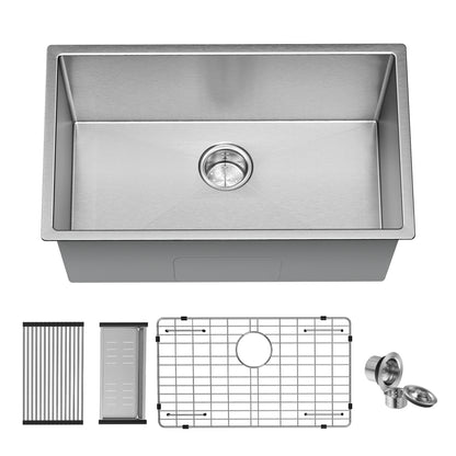 KINGTACK 30-inch Undermount Kitchen Sink, 304 Stainless Steel Drop in Sinks, Workstation Single Bowl Basin Sink Set with 4 Sink Accessories