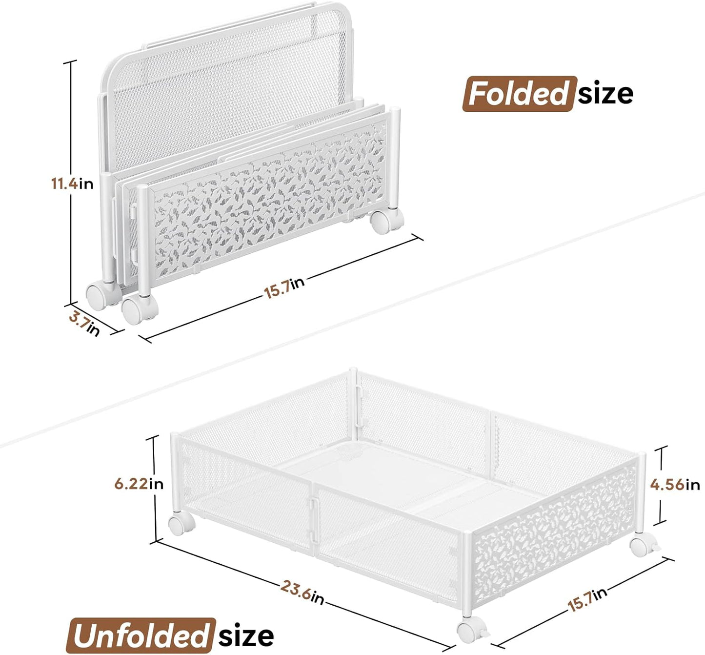 Flycity 2 Pack Foldable Under Bed Storage, Under the Bed Storage Containers with Wheels, Storage Organizer Bins for Bedroom Clothes Shoes Blankets - White