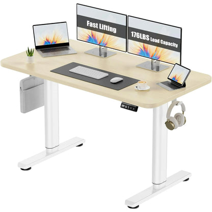 Flycity Electric Standing Desk Adjustable Height Stand Up Desk, 48" x 24" Sit Stand Desk, Low Noise Home Office Desk, Computer Desk with Splice Board, Child Lock & Memory Function, Maple