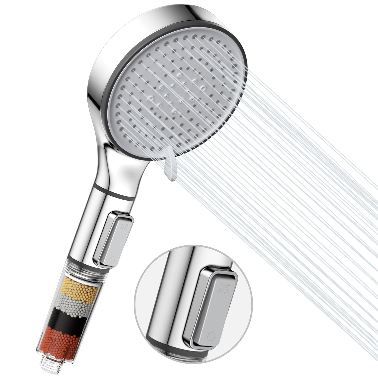 KINGTACK Shower Head with Handheld, 5 Spray Mode High Pressure Handheld Shower Heads, Remove Chlorine - Reduces Dry Itchy Skin, Chrome