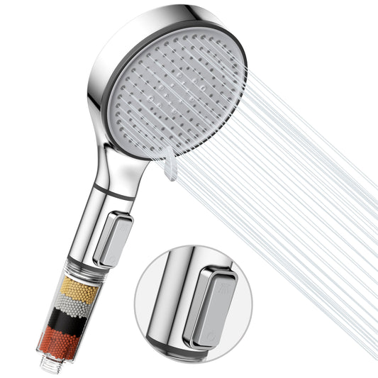 KINGTACK Shower Head with Handheld, 5 Spray Mode High Pressure Handheld Shower Heads, Remove Chlorine - Reduces Dry Itchy Skin, Chrome