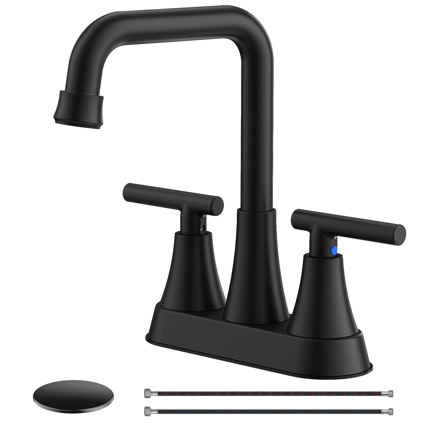 KINGTACK Bathroom Sink Faucet, 4 inch Matte Black Bathroom Faucets with Pop-up Drain and Supply Lines, Stainless Steel 2-Handle Centerset Faucet for Bathroom Faucet 3 Hole