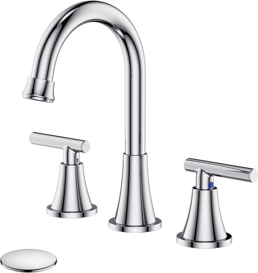 KINGTACK Bathroom Faucet, Chrome Bathroom Sink Faucet with Pop-up Drain and Supply Lines, Stainless Steel Lead-Free Widespread Faucet for Bathroom Sink Vanity RV Farmhouse Sink