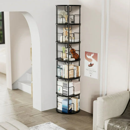 Flycity 6 Tier Rotating Bookshelf, 360° Display Rotating Bookcase Corner Storage Rack with Special Visible Partition Storage, Black
