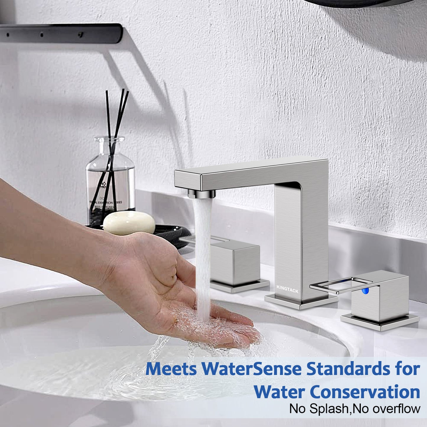 KINGTACK Bathroom Sink Faucet, 8 inch Brushed Nickel Bathroom Faucet with Pop Up Drain, 2 Handle Vanity Faucet with Water Supply Hoses