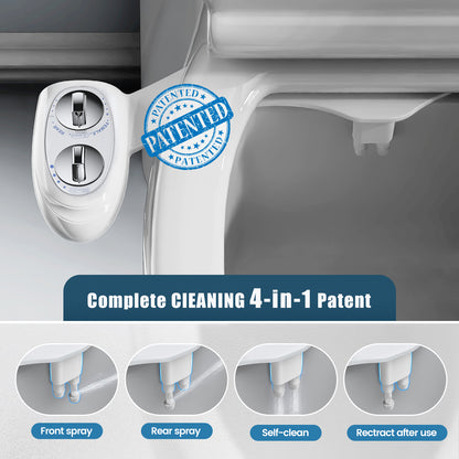 KINGTACK Toilet Bidet Attachment, Dual Nozzle, Non-Electric Bidet Attachment for Toilet Seat, Adjustable Water Pressure, Rear and Feminine Wash (White)