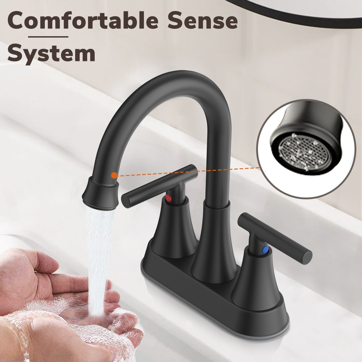 KINGTACK Bathroom Faucets 4 Inch Matte Black Bathroom Sink Faucet, Stainless Steel Lead-Free 2-Handle Centerset Faucet with Pop-up Drain and 2 Supply Hoses Fits 2 or 3-hole Sink