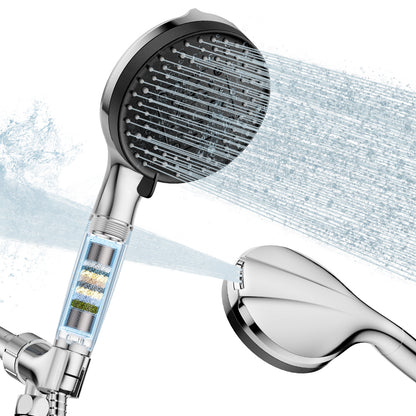 KINGTACK Shower Head with Handheld, 10 Spray Mode Shower Head with Filters, Remove Chlorine - Reduces Dry Itchy Skin, Chrome
