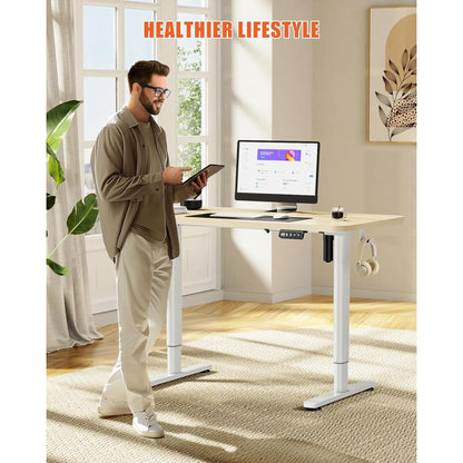 Flycity Electric Standing Desk Adjustable Height Stand Up Desk, 48" x 24" Sit Stand Desk, Low Noise Home Office Desk, Computer Desk with Splice Board, Child Lock & Memory Function, Maple