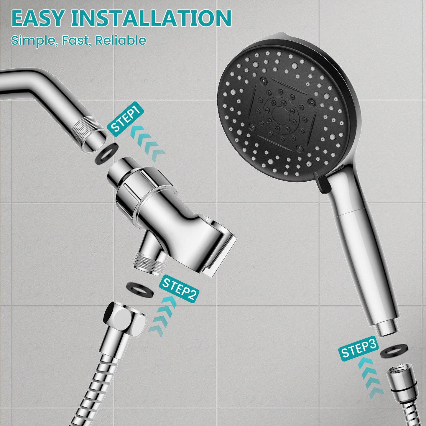 KINGTACK Shower Head with Handheld, 10 Spray Mode Shower Head with Filters, Remove Chlorine - Reduces Dry Itchy Skin, Chrome