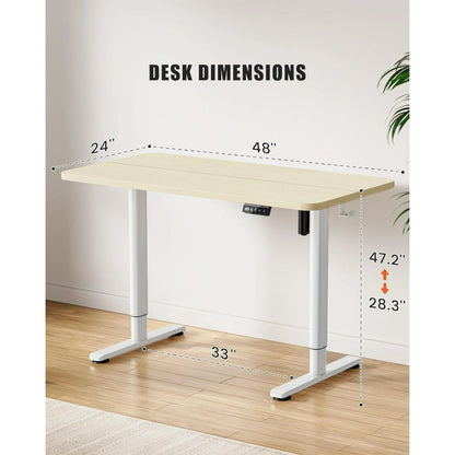 Flycity Electric Standing Desk Adjustable Height Stand Up Desk, 48" x 24" Sit Stand Desk, Low Noise Home Office Desk, Computer Desk with Splice Board, Child Lock & Memory Function, Maple