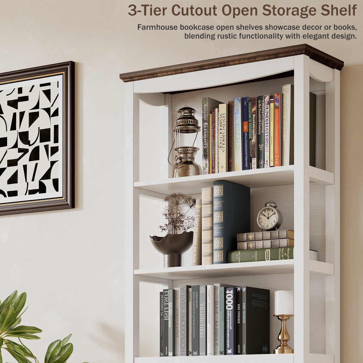 Flycity 71 Inch Tall Bookshelf, 6 Tiers Farmhouse Bookcase with Drawers and Shelves, Kitchen Storage Cabinet, Rustic Freestanding Display Bookshelves for Bedroom Living Room