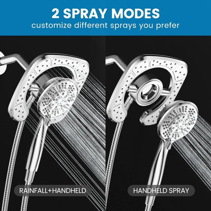 KINGTACK High Pressure Shower Head, 7.2Inch 2 in 1 Rainfall Shower head & Handheld Showers with Magnetic Docking System, 10-Setting Handheld Shower Head with 59" Rotatable Stainless Steel Hose