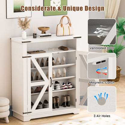 Flycity Shoe Cabinet, 6-Tiers Shoe Rack Organizer Cabinet with Adjustable Shelves, Freestanding Cabinet Storage with Anti-Tip Fitting (Mesh Door)